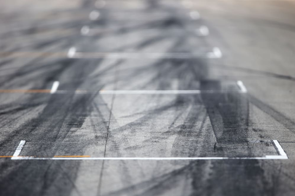 KUALA LUMPUR, MALAYSIA - MARCH 30: Tyre marks on the main straight before the Malaysia Formula One