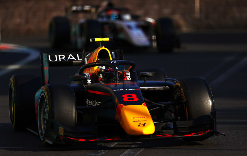 BAKU, AZERBAIJAN - JUNE 05: Juri Vips of Estonia and Hitech Grand Prix (8) drives on track during