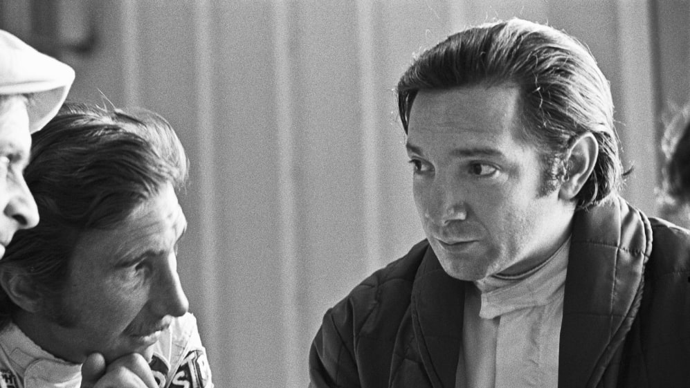 ONTARIO, CA - MARCH 28: Pedro Rodriguez (R) talks with fellow Brabham driver Jo Siffert and