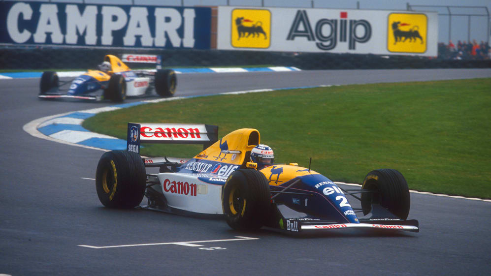 1993 European Grand Prix.
Donington Park, England.
9-11 April 1993.
Alain Prost leads teammate