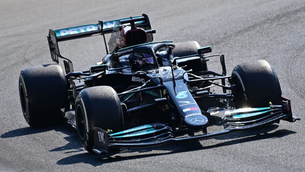 Mercedes' British driver Lewis Hamilton drives during the Italian Formula One Grand Prix at the