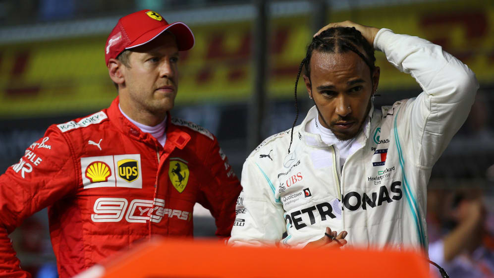 Sebastian Vettel (GER) Ferrari SF90 and Lewis Hamilton (GBR) Mercedes AMG F1 W10.
21.09.2019.