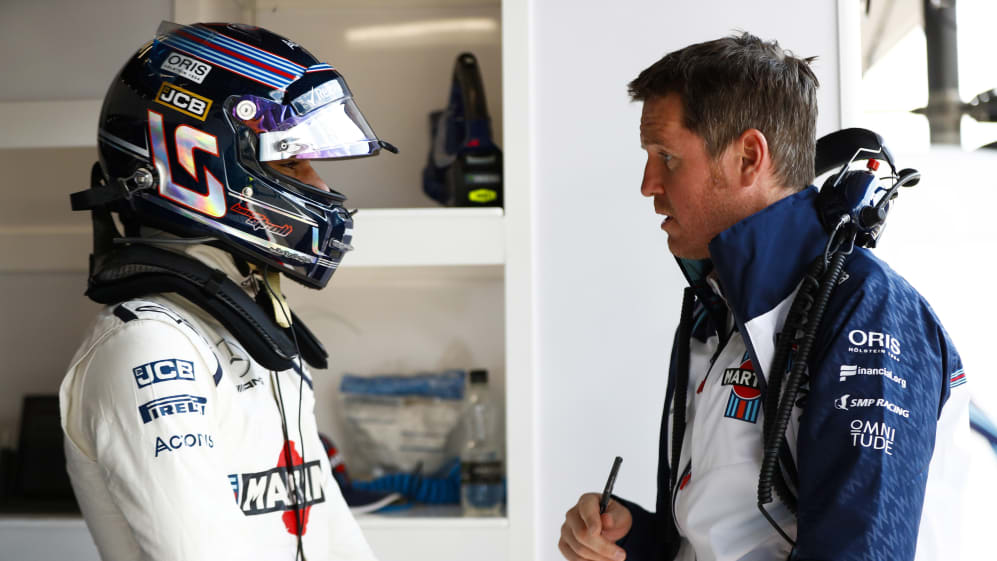 SPA-FRANCORCHAMPS, BELGIUM - AUGUST 25: Lance Stroll, Williams Racing, talks to Rob Smedley, Head