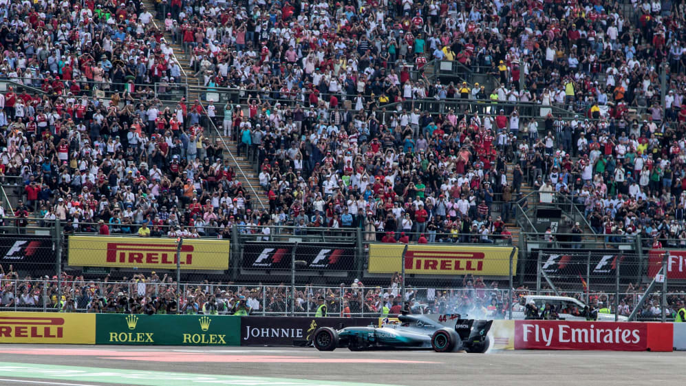World Champion Lewis Hamilton (GBR) Mercedes-Benz F1 W08 Hybrid celebrates in parc ferme and
