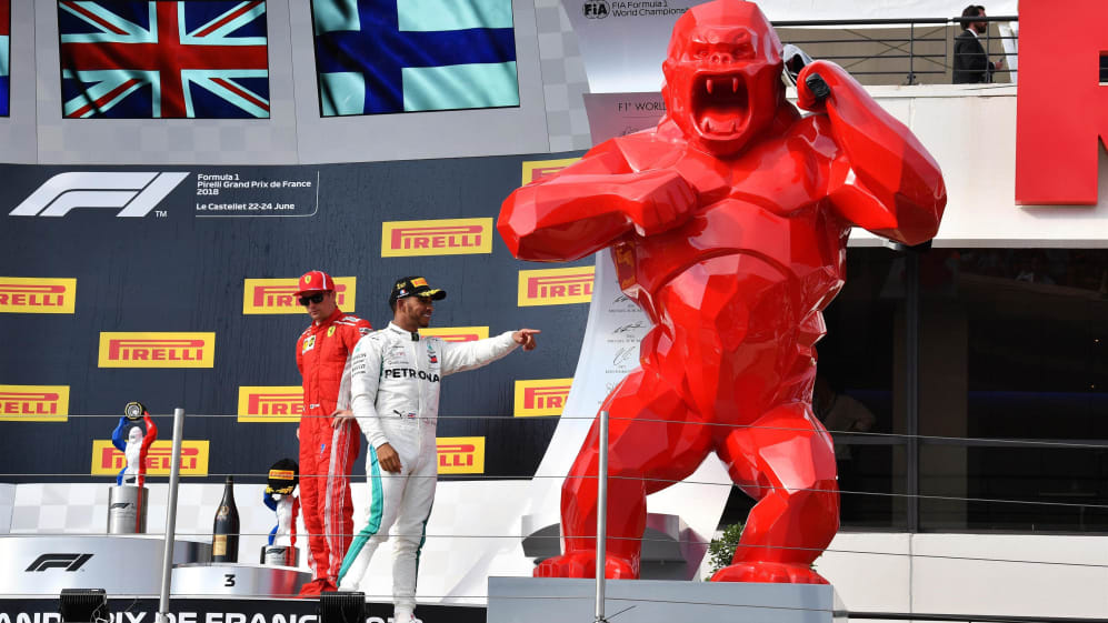 The French Grand Prix trophy was a tricolore gorilla and it's