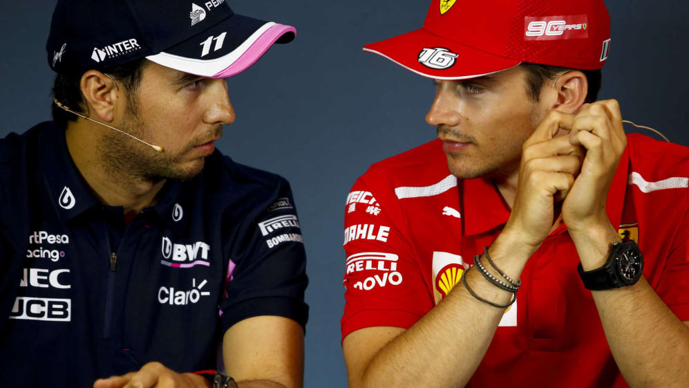 RED BULL RING, AUSTRIA - JUNE 27: Sergio Perez, Racing Point and Charles Leclerc, Ferrari in the