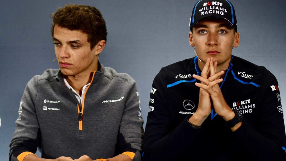 SILVERSTONE, UNITED KINGDOM - JULY 11: Lando Norris, McLaren and George Russell, Williams Racing in