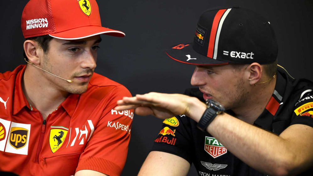 MONTE CARLO, MONACO - MAY 22: Charles Leclerc, Ferrari and Max Verstappen, Red Bull Racing in Press