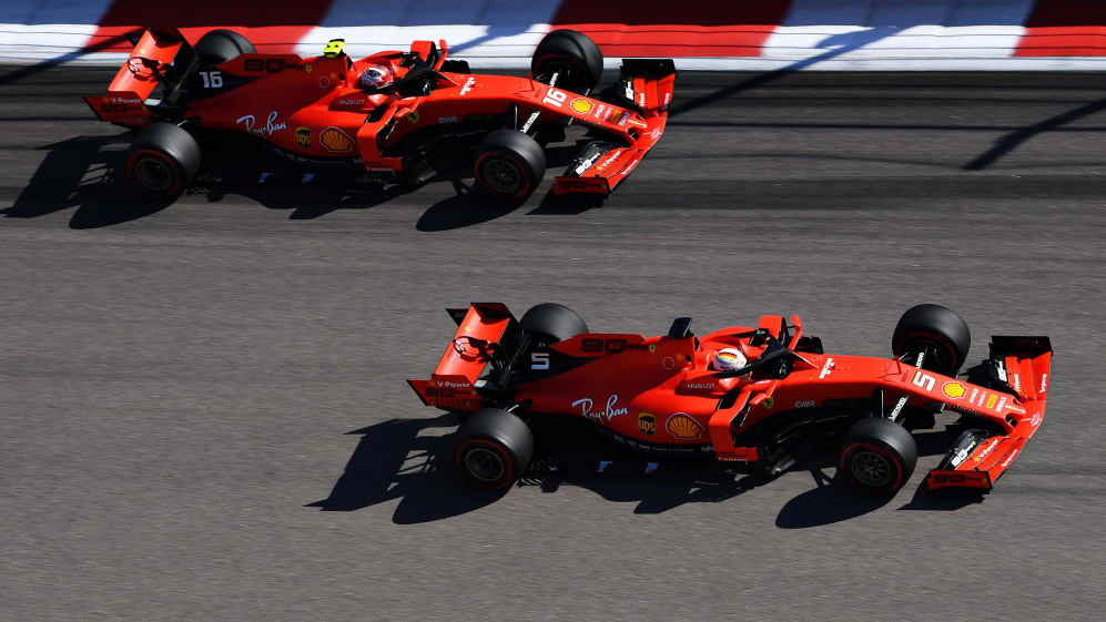 SOCHI, RUSSIA - SEPTEMBER 29: Sebastian Vettel of Germany driving the (5) Scuderia Ferrari SF90 and