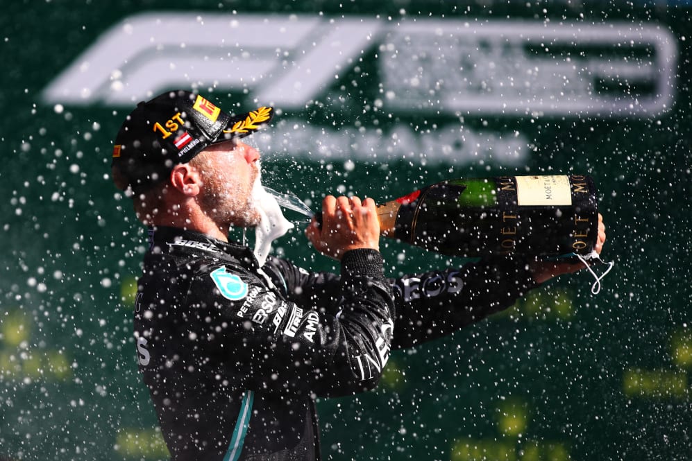 SPIELBERG, AUSTRIA - JULY 05: Race winner Valtteri Bottas of Finland and Mercedes GP celebrates on
