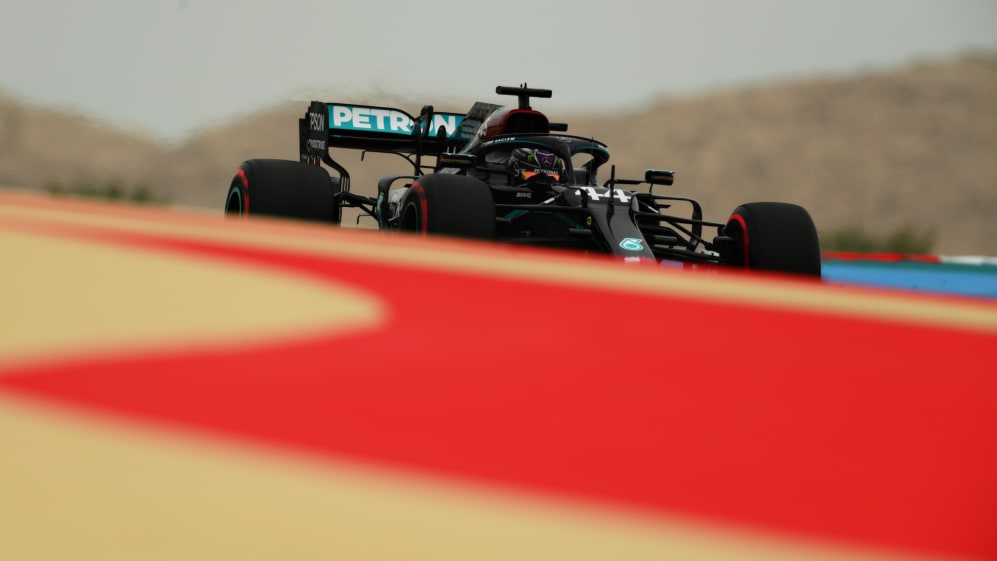 BAHRAIN, BAHRAIN - NOVEMBER 28: Lewis Hamilton of Great Britain driving the (44) Mercedes AMG