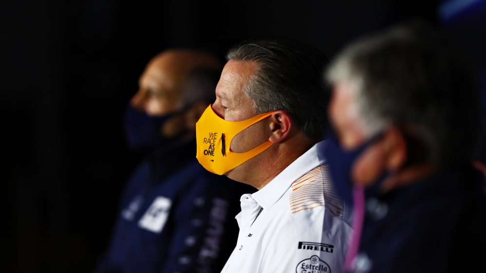 PORTIMAO, PORTUGAL - OCTOBER 23: McLaren Chief Executive Officer Zak Brown talks in the Team