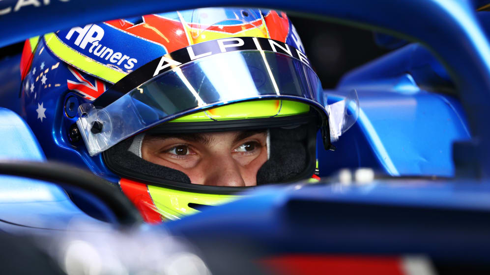 ABU DHABI, UNITED ARAB EMIRATES - DECEMBER 14: Oscar Piastri of Australia and Alpine F1 Team prepares to drive in the garage during Formula 1 testing at Yas Marina Circuit on December 14, 2021 in Abu Dhabi, United Arab Emirates. (Photo by Francois Nel - Formula 1/Formula 1 via Getty Images)