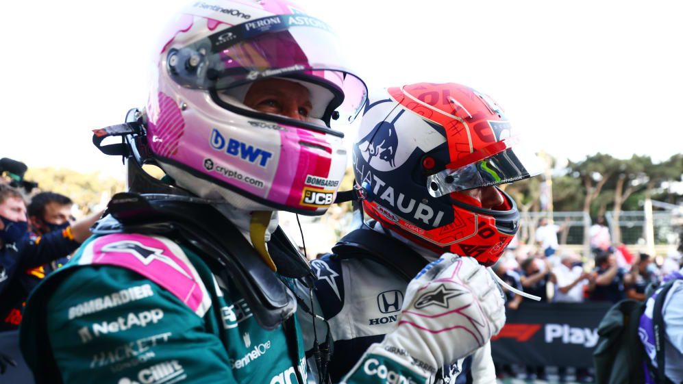 BAKU, AZERBAIJAN - JUNE 06: Third placed Pierre Gasly of France and Scuderia AlphaTauri celebrates