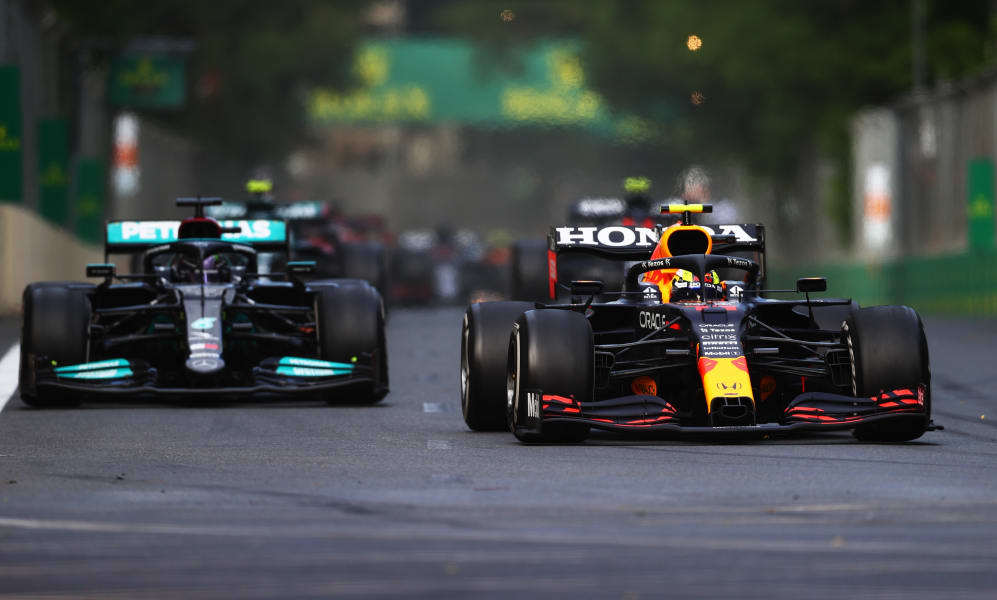 BAKU, AZERBAIJAN - JUNE 06: Sergio Perez of Mexico driving the (11) Red Bull Racing RB16B Honda