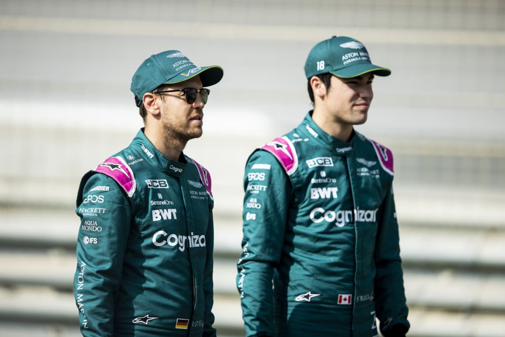 BAHRAIN, BAHRAIN - MARCH 12: Sebastian Vettel of Germany and Aston Martin F1 Team and Lance Stroll
