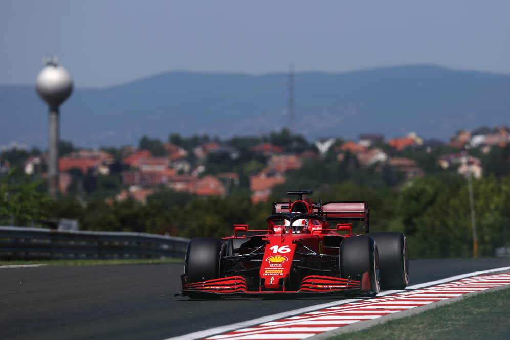 BUDAPEST, HUNGARY - JULY 30: Charles Leclerc of Monaco driving the (16) Scuderia Ferrari SF21