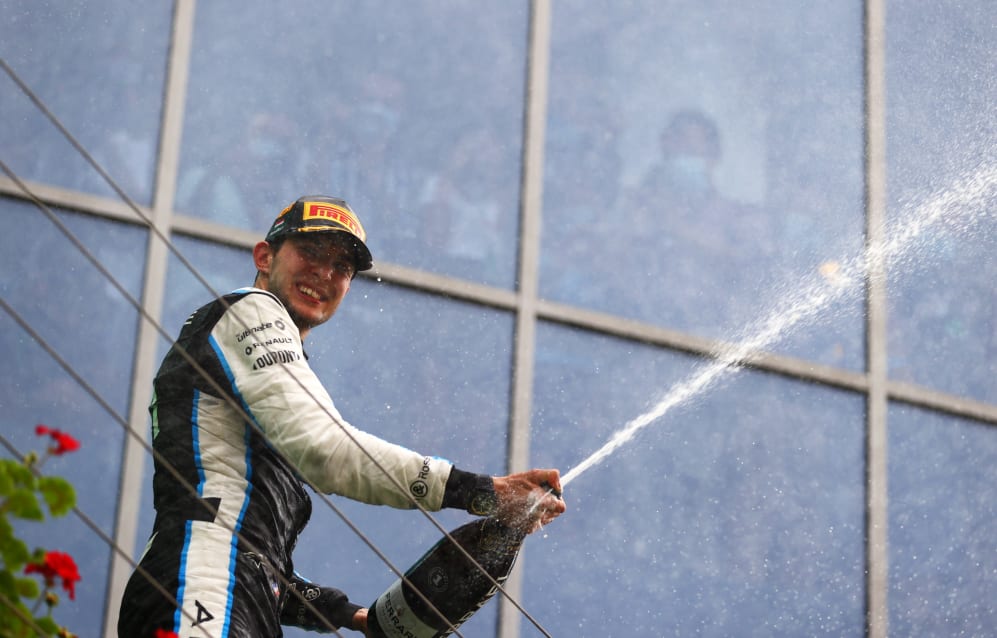 BUDAPEST, HUNGARY - AUGUST 01: Race winner Esteban Ocon of France and Alpine F1 Team celebrates on