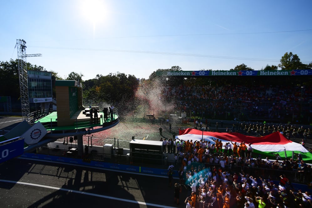 MONZA, ITALY - SEPTEMBER 12: Race winner Daniel Ricciardo of Australia and McLaren F1, second