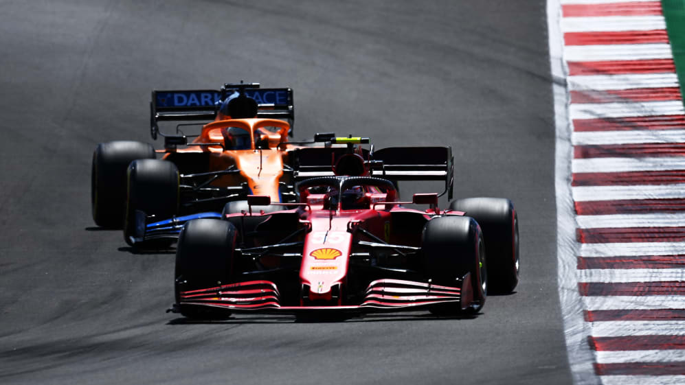PORTIMAO, PORTUGAL - MAY 01: Carlos Sainz of Spain driving the (55) Scuderia Ferrari SF21 leads