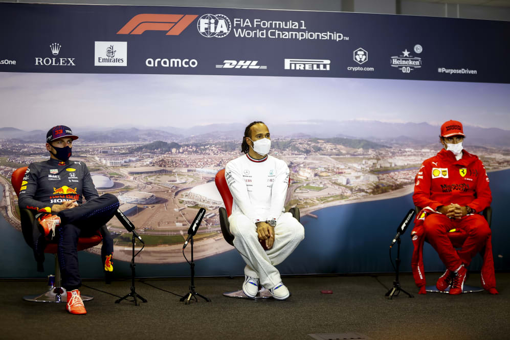 SOCHI, RUSSIA - SEPTEMBER 26: Race winner Lewis Hamilton of Great Britain and Mercedes GP, second