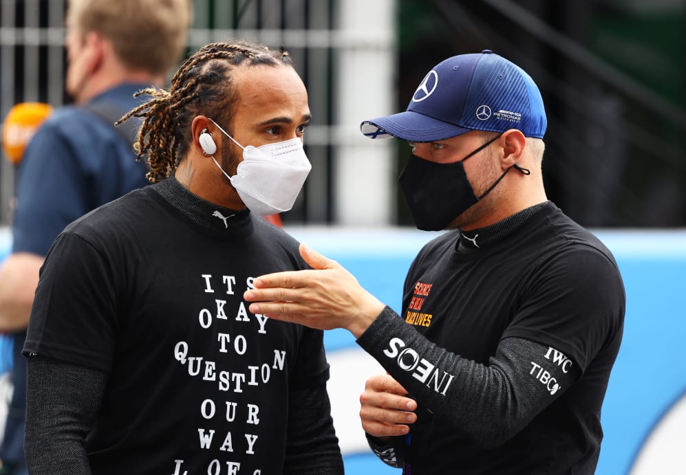 BARCELONA, SPAIN - MAY 09: Lewis Hamilton of Great Britain and Mercedes GP and Valtteri Bottas of