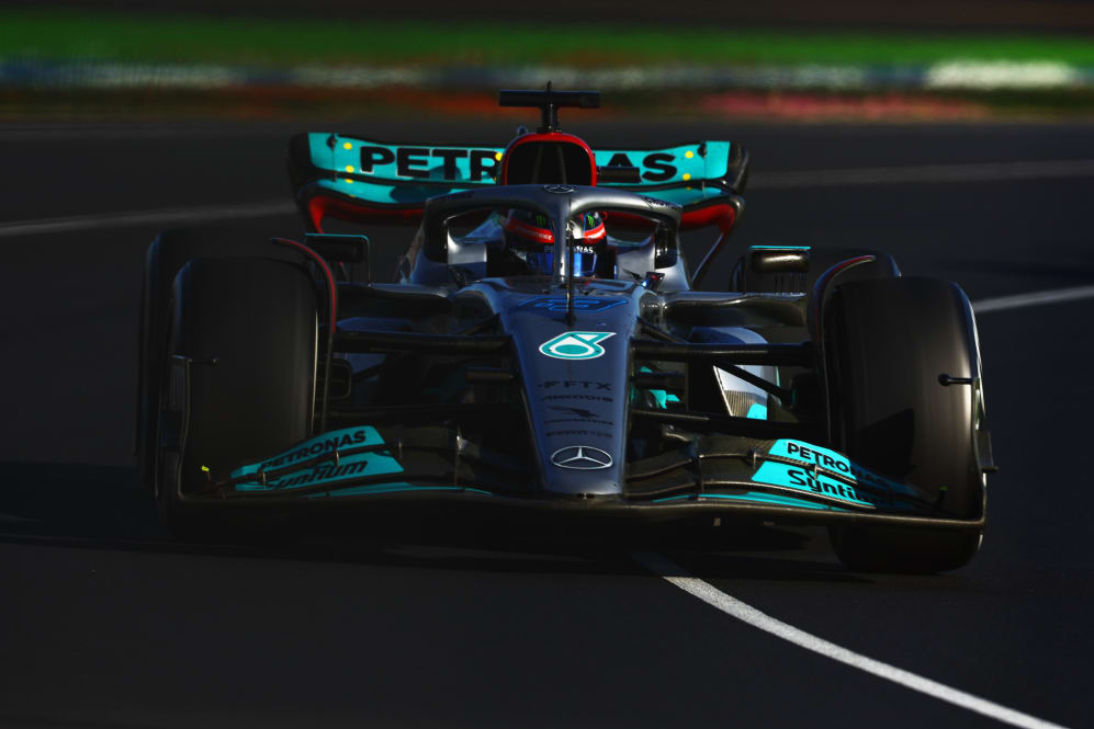 MELBOURNE, AUSTRALIA - APRIL 10: George Russell of Great Britain driving the (63) Mercedes AMG