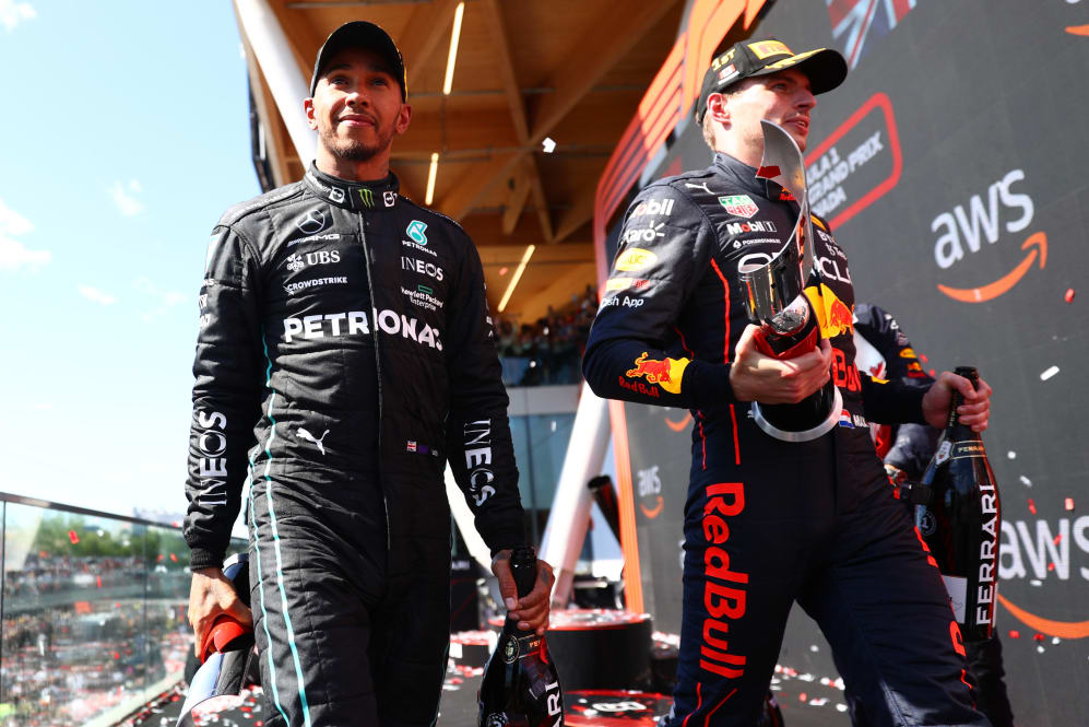 MONTREAL, QUEBEC - JUNE 19: Third placed Lewis Hamilton of Great Britain and Mercedes celebrates on