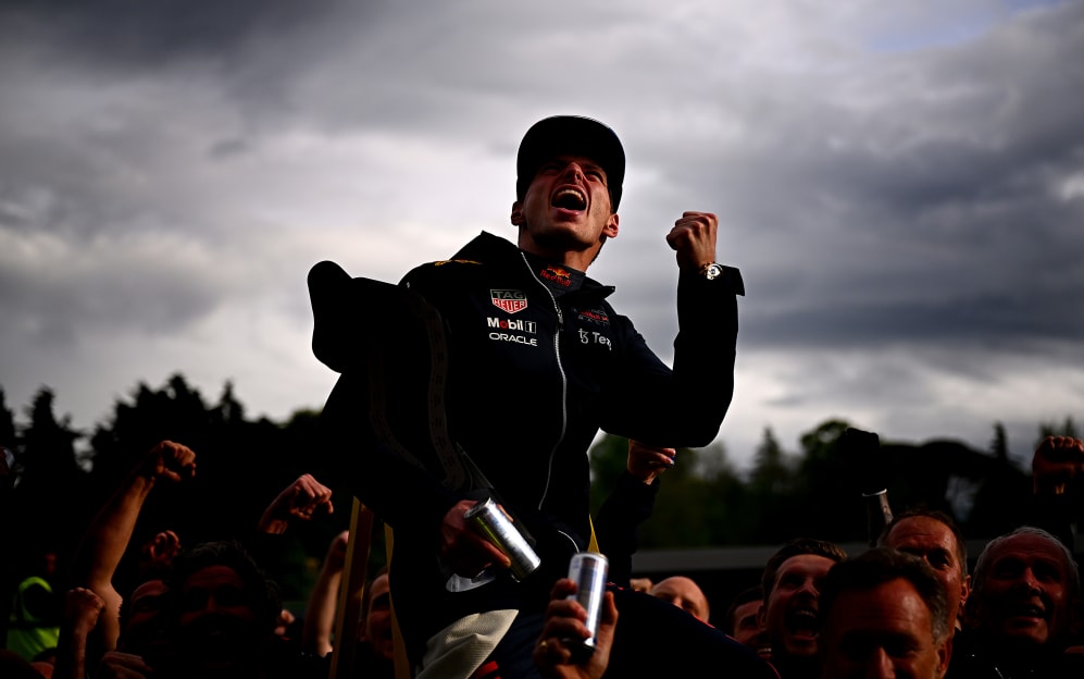 IMOLA, ITALY - APRIL 24: Race winner Max Verstappen of the Netherlands and Oracle Red Bull Racing