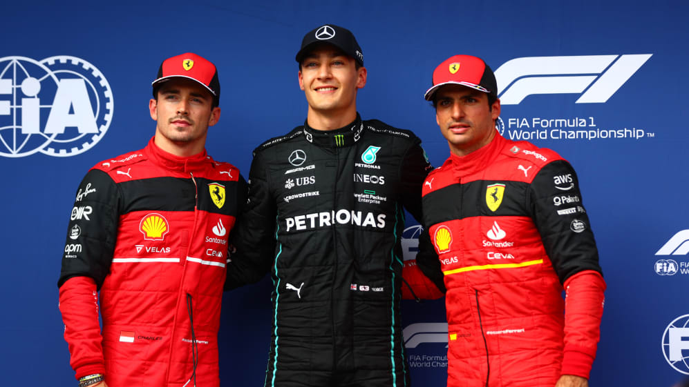BUDAPEST, HUNGARY - JULY 30: Pole position qualifier George Russell of Great Britain and Mercedes