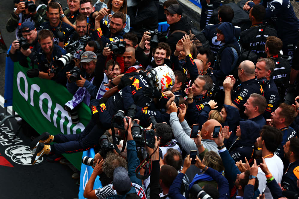 BUDAPEST, HUNGARY - JULY 31: Race winner Max Verstappen of the Netherlands and Oracle Red Bull