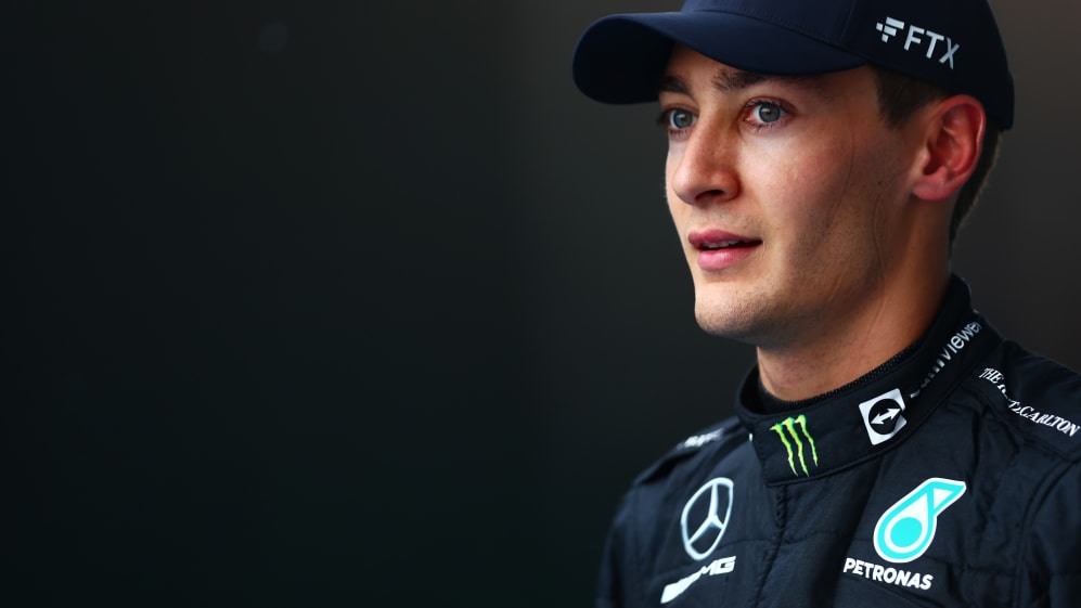 BUDAPEST, HUNGARY - JULY 31: Third placed George Russell of Great Britain and Mercedes looks on in