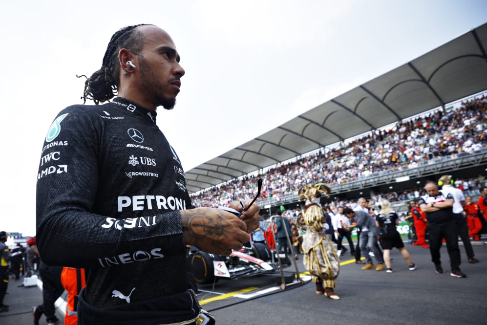 MEXICO CITY, MEXICO - OCTOBER 30: Lewis Hamilton of Great Britain and Mercedes looks on from the