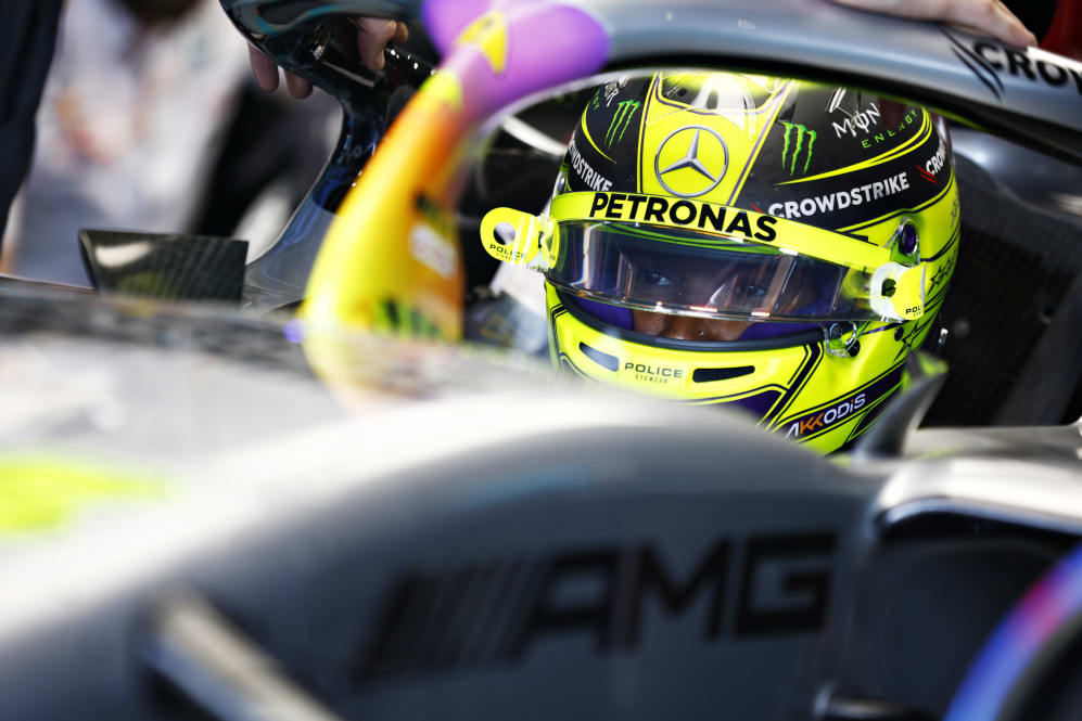 MIAMI, FLORIDA - MAY 08: Lewis Hamilton of Great Britain and Mercedes prepares to drive in the