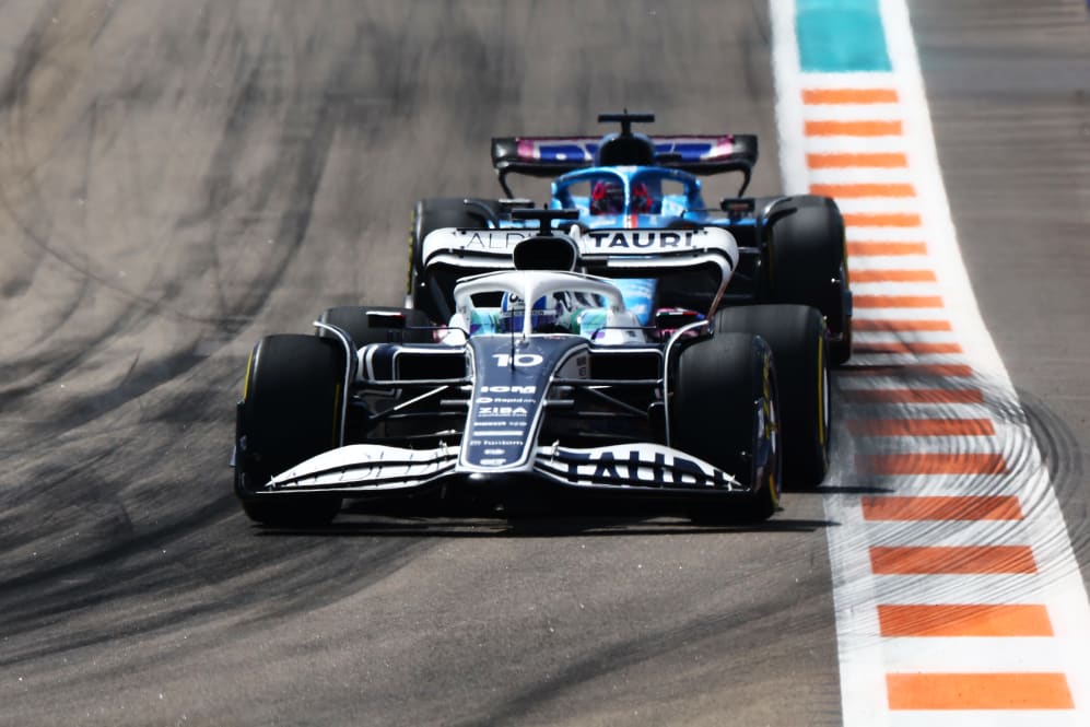 MIAMI, FLORIDA - MAY 08: Pierre Gasly of France driving the (10) Scuderia AlphaTauri AT03 on track