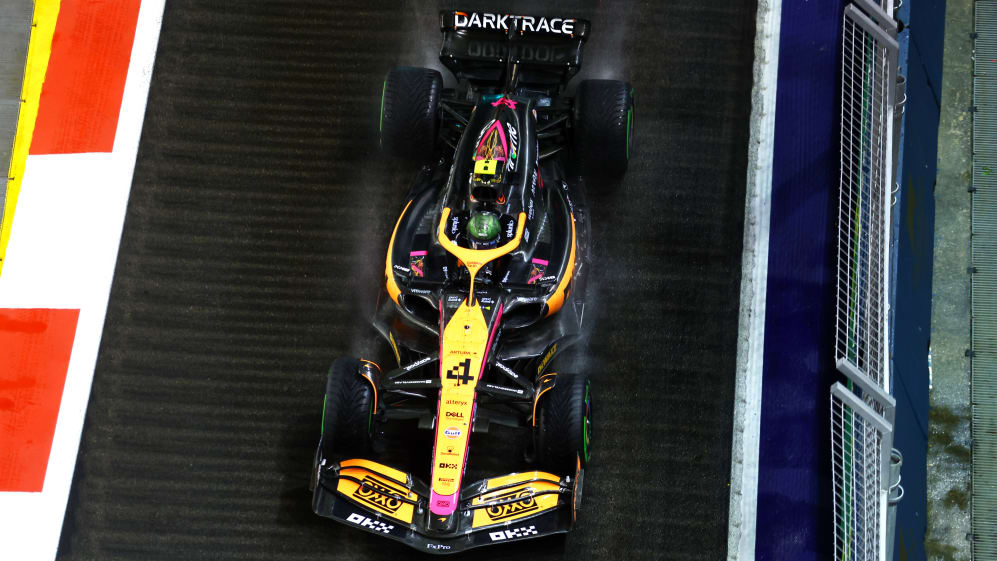 SINGAPORE, SINGAPORE - OCTOBER 02: Lando Norris of Great Britain driving the (4) McLaren MCL36