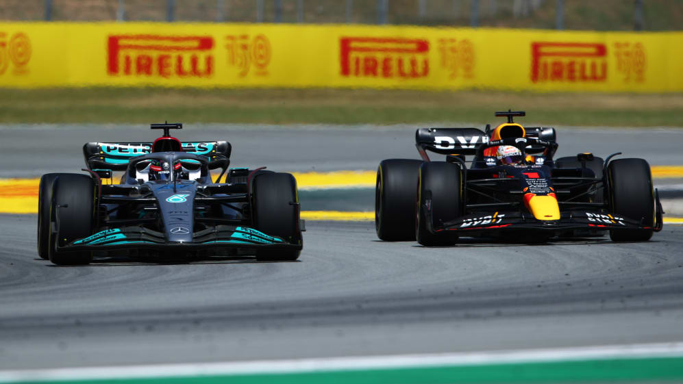 BARCELONA, SPAIN - MAY 22: George Russell of Great Britain driving the (63) Mercedes AMG Petronas