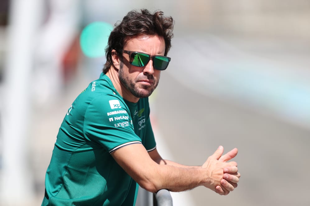 BAHRAIN, BAHRAIN - FEBRUARY 25: Fernando Alonso of Spain and Aston Martin F1 Team looks on in the
