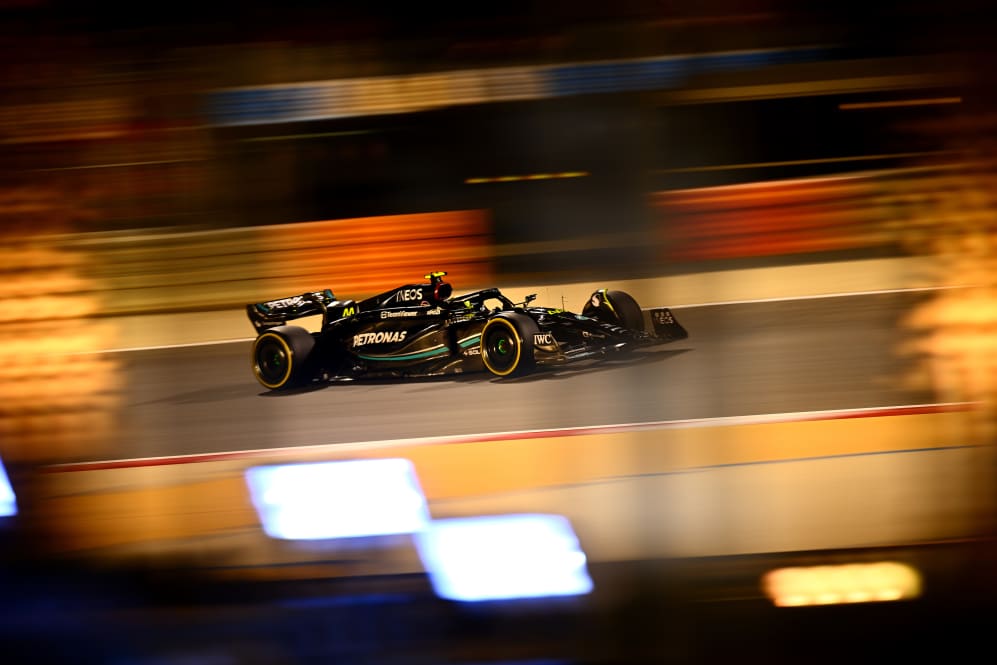 BAHRAIN, BAHRAIN - FEBRUARY 25: Lewis Hamilton of Great Britain driving the (44) Mercedes AMG