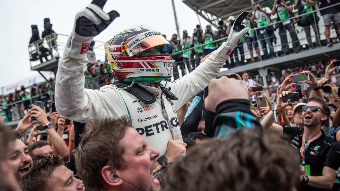 Race winner Lewis Hamilton, Mercedes AMG F1 celebrates in Parc Ferme at Formula One World