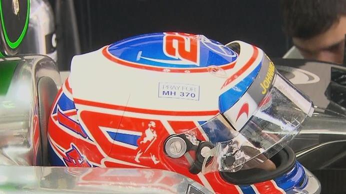 Jenson Button is one of many drivers carrying a tribute to the missing Malaysia Airlines flight MH370 © FOWC Ltd