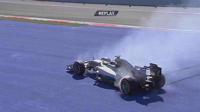 Mercedes' Lewis Hamilton, already fastest in FP3, spins at Turn 17 on what was set to be his best lap of the session © FOWC Ltd