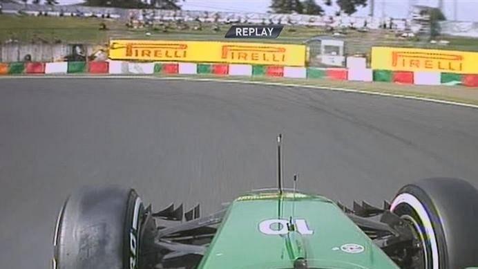 Caterham's Kamui Kobayashi is the first driver out on track in Q1, but locks up under braking for the hairpin on his first flying lap © FOWC Ltd