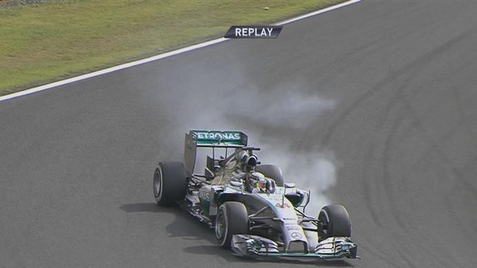 Mercedes' Lewis Hamilton is one of many drivers to lock his brakes at the hairpin during Q2 © FOWC Ltd