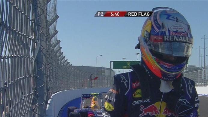 Daniel Ricciardo misses the final few minutes of FP2 after his Red Bull RB10 grinds to a halt out on track, bringing out the red flags © FOWC Ltd