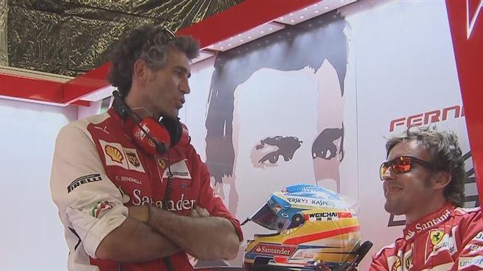 All smiles in the Ferrari garage after Fernando Alonso's impressive early pace © FOWC Ltd. No reproduction without permission.