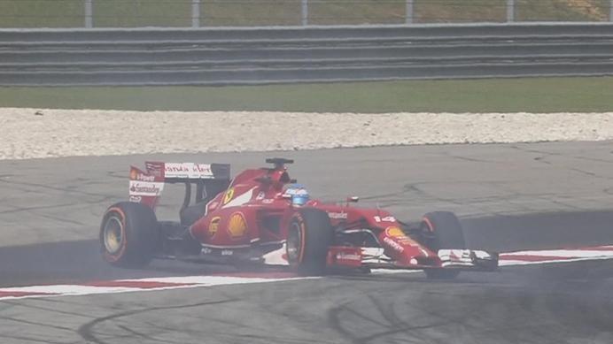 Fernando Alonso spins his Ferrari. © FOWC Ltd