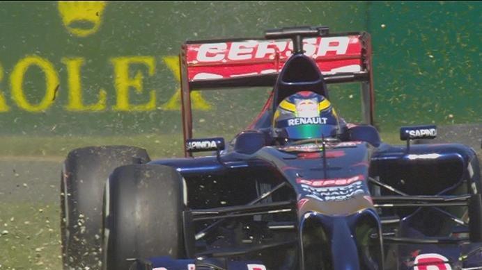 Jean-Eric Vergne in the other Toro Rosso follows suit just moments later © FOWC Ltd. No reproduction without permission.
