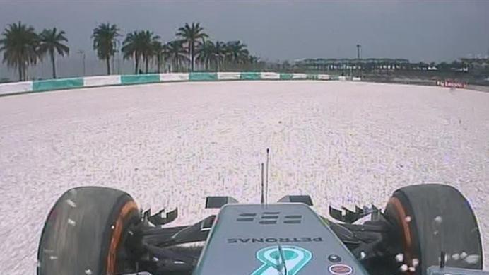 Lewis Hamilton goes off into the gravel trap in the final minute, but the Mercedes driver still tops the session. © FOWC Ltd