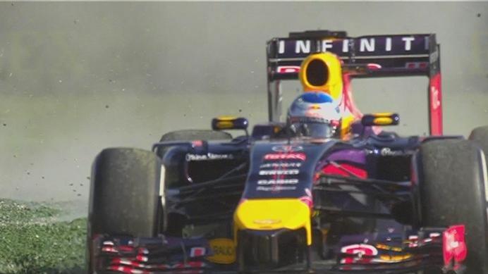 Sebastian Vettel pushes his Red Bull, affectionately named Suzie, to the limit at the first corner © FOWC Ltd. No reproduction without permission.